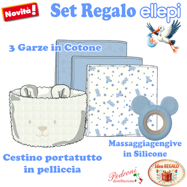 ELLEPI SET REGALO Cestino-Garze-Massaggia Gengive CR1035 Cielo